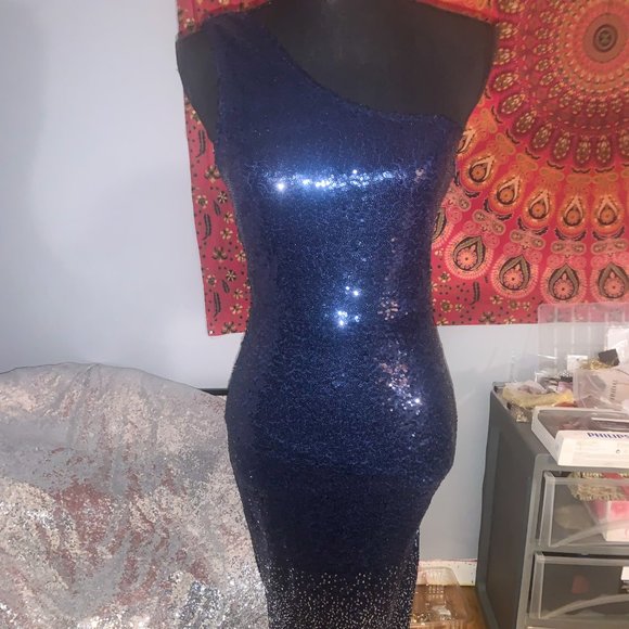 Macy's Blue and Silver Ombre Sequin Gown - Picture 3 of 4